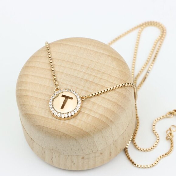 Rose Gold Initial 'T' Pendant Necklace with Sparkling CZ Border, XPNL0400 - Picture 3 of 13